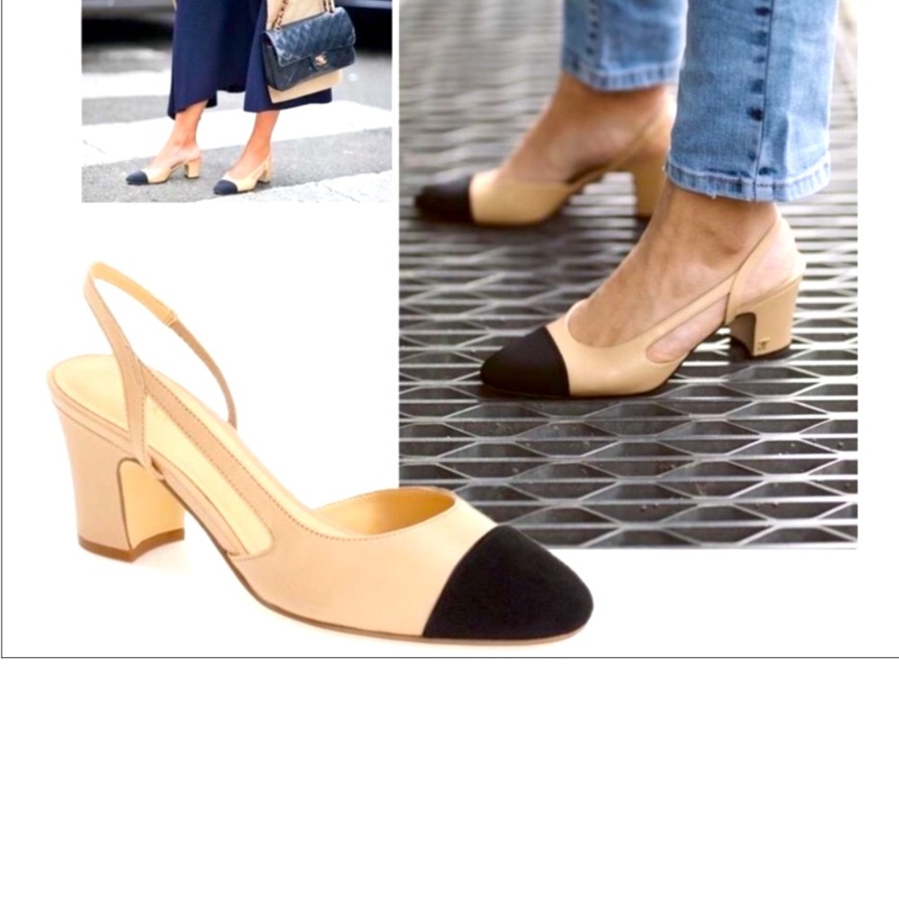 Cream & Black Sling Back